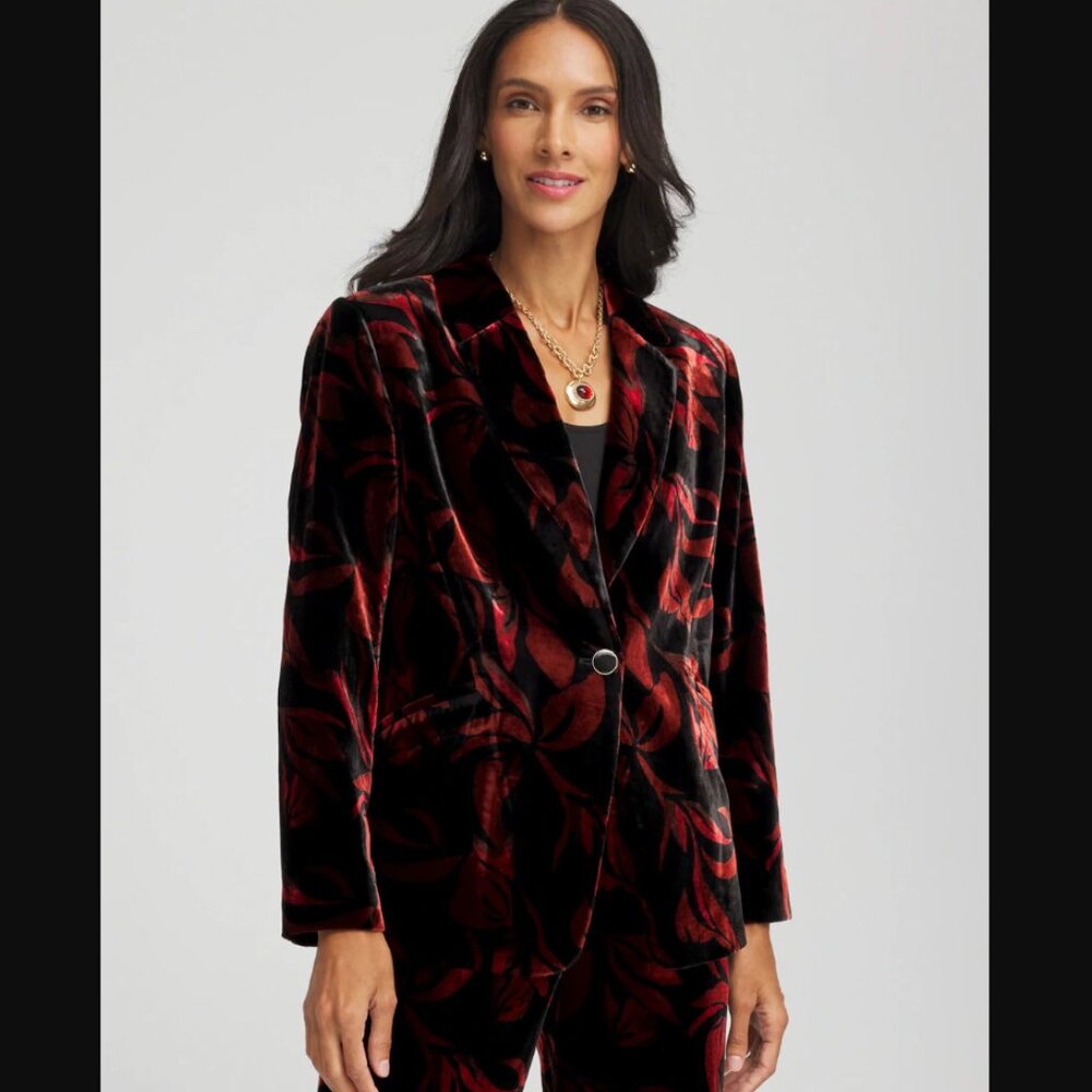 NWT Chico’s Sz XL / 3 Velvet Printed Blazer Jacket Floral Whimsigoth Witchy Vamp